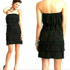 Ann Taylor Black Fringe Strapless Mini Dress